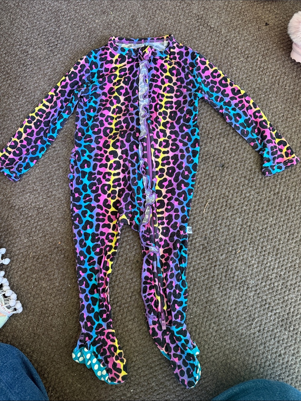 Girls Rainbow Leopard Footed One-Piece Pajama Romper